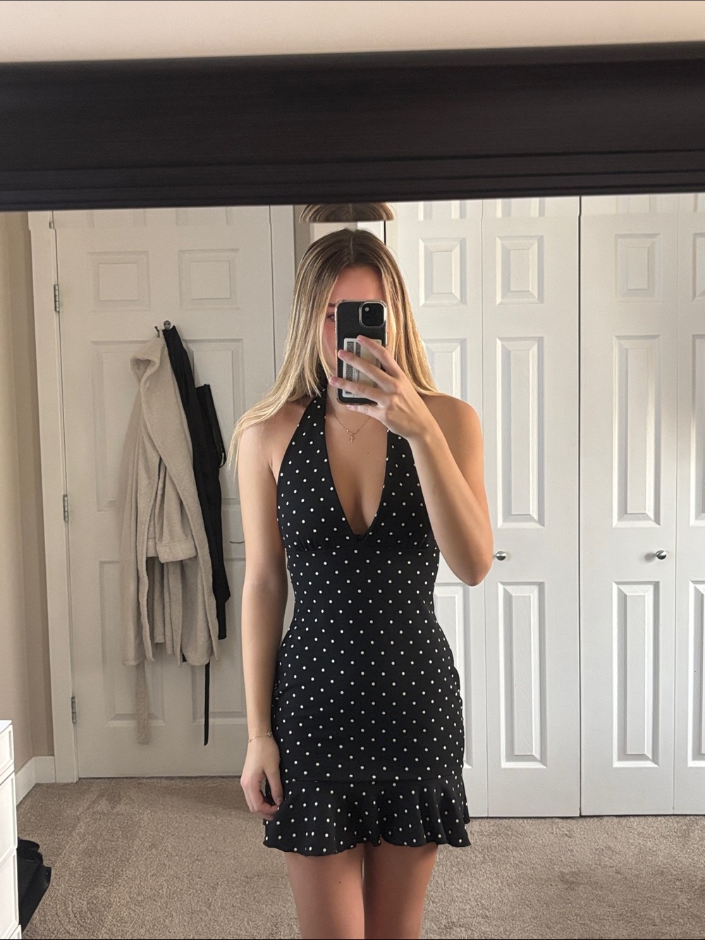 Black Polka Dot Halter Mini Dress